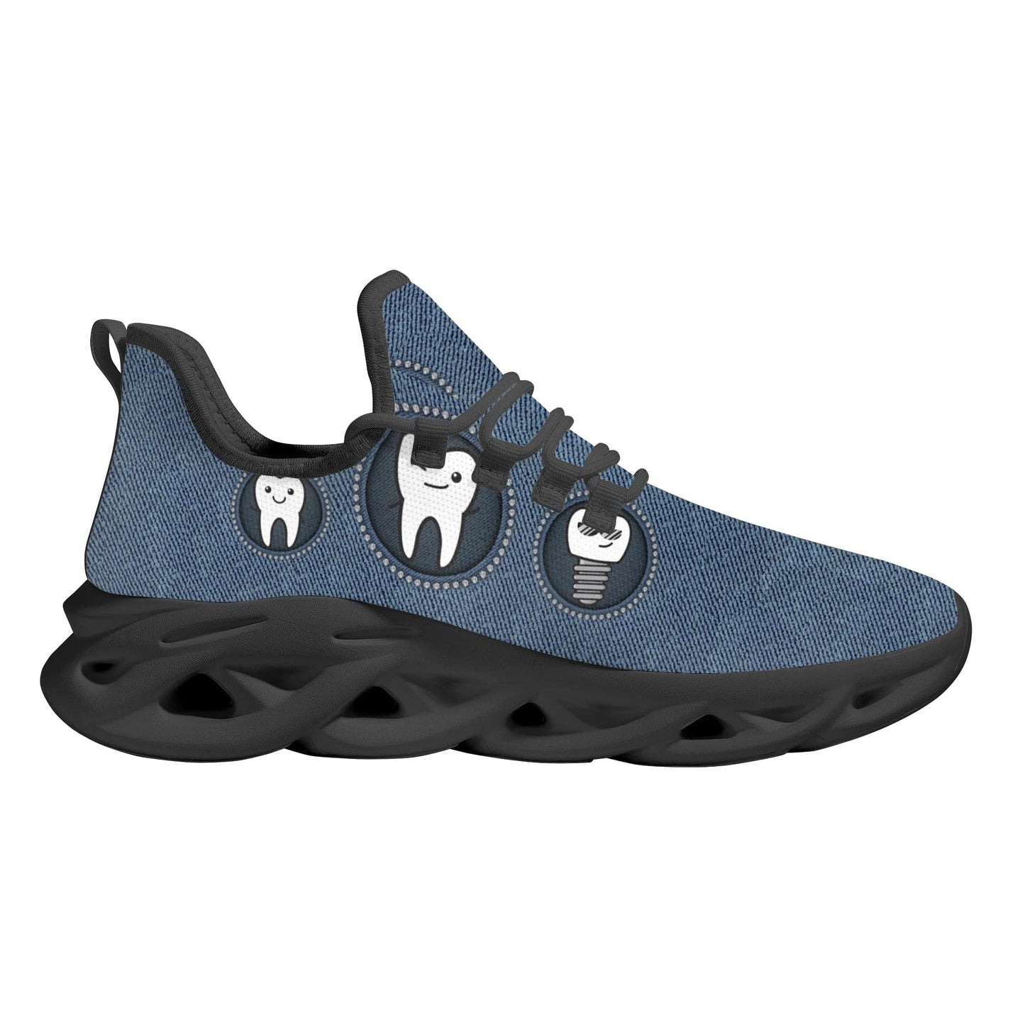 Funny Dentist Teeth Print Women's Flat Shoes Blue Lace-up Sneaker Summer Breathable  Kint Footwear
