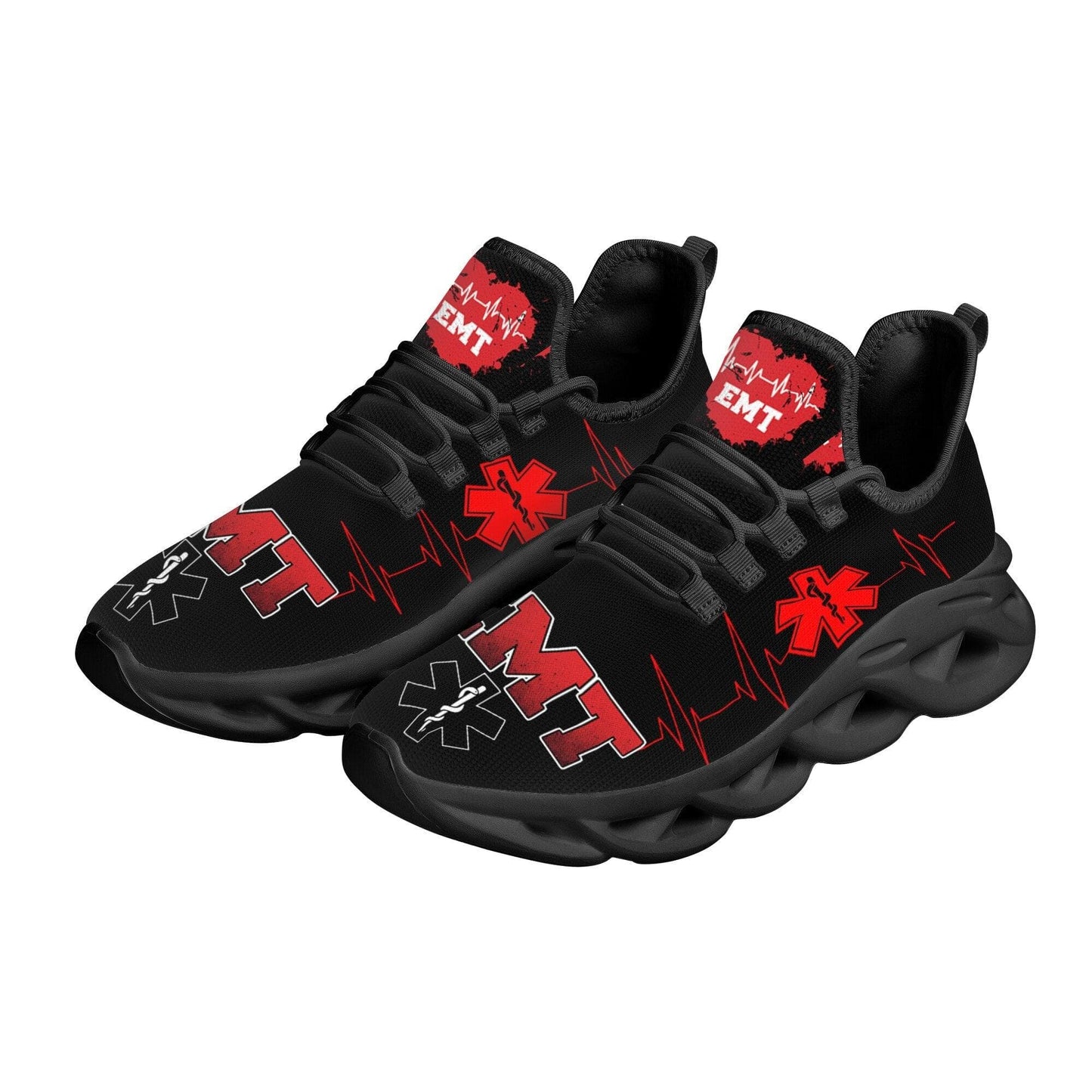 Paramedic EMT EMS Pattern Mesh Black Sneakers for Women Breathable Footwear