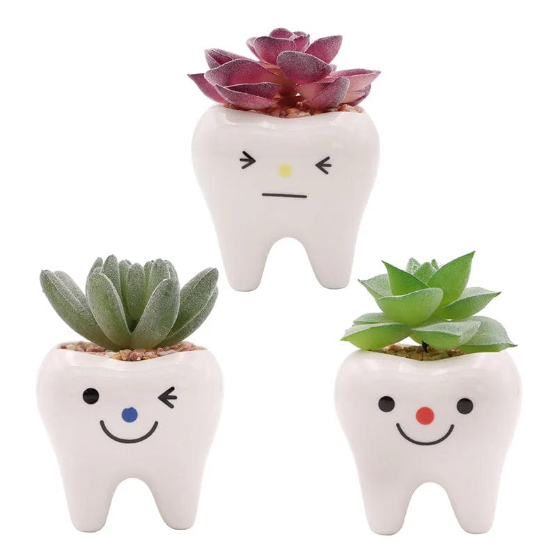 Tooth Shape Ceramic Vase Creativity Dental Flower Plant Desktop Potted Decoration Pot Ornament Simulation Tooth for Clinic Gifts