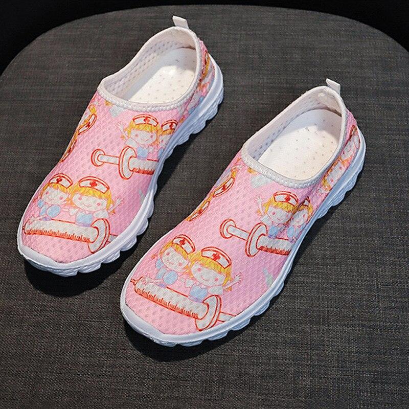 Nurse Doctor Print Women Sneakers Slip on Light Mesh Casual Shoes Summer Breathable Flats