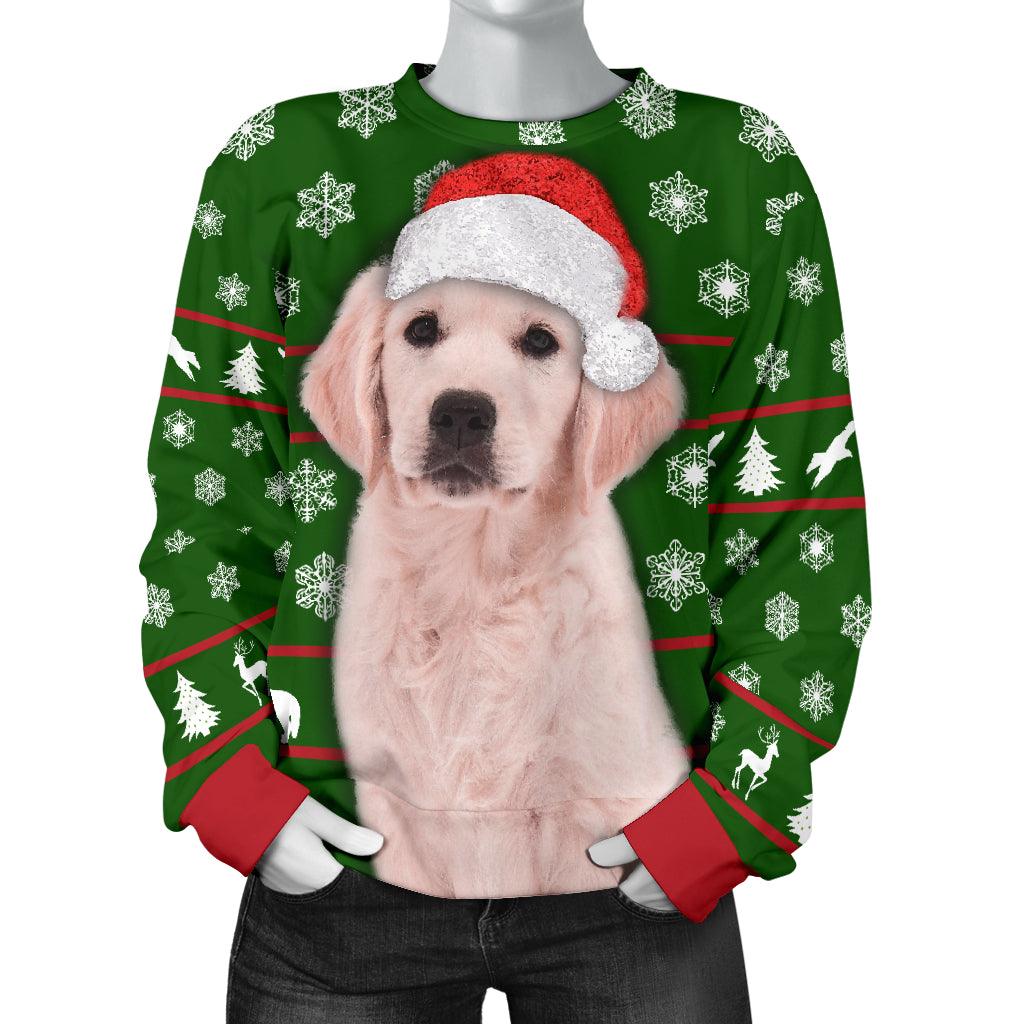 Santa Golden Retriever Womens Christmas Sweater - Thumbedtreats