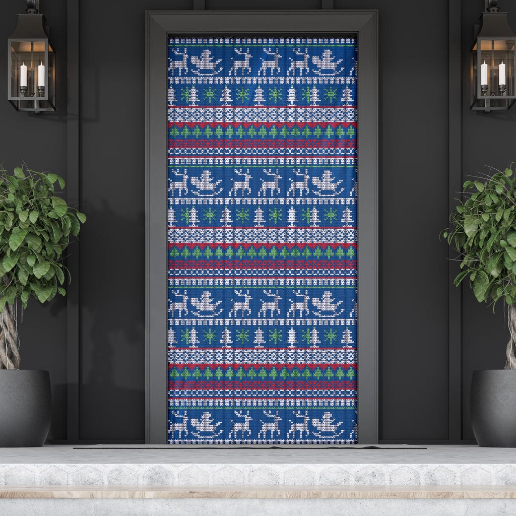 Knitted Blue Christmas Door Sock