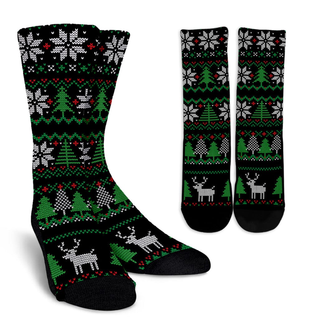 Christmas Knitted Pattern Green and Black Socks
