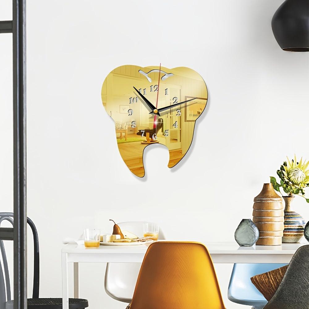 Gold Dental Tooth Shaped Wall Clock Dental Tooth Care Wall Clock Gift for Dental Clinics Wall clock for Dentists and Dental Surgeon Wall clock gifts