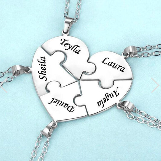 Custom Names Heart Necklace Heart Puzzle Necklace Engraved Names Puzzled Hearts Pendant- send names via chat - Thumbedtreats
