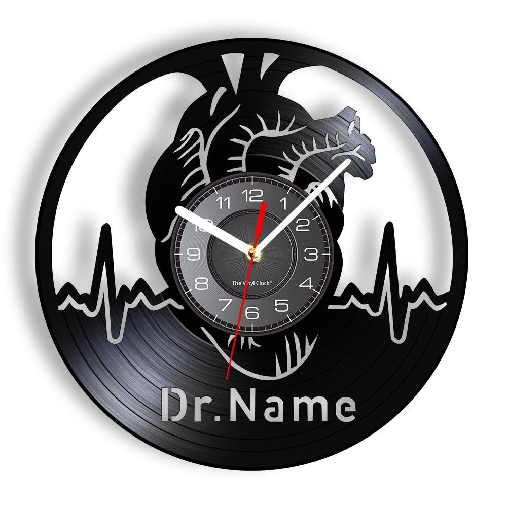 Custom Heart Doctor Name Vinyl Record Wall Clock Cardiac Resuscitation Medical Hospital Sign Decor Surgeon Nurse Gift