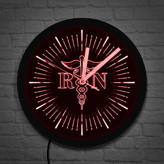 Nurse Luminous Caduceus Logo Wall Clock RN Nursing and Medical Neon Sign Wall Clock Vintage Design Illuminated Watch