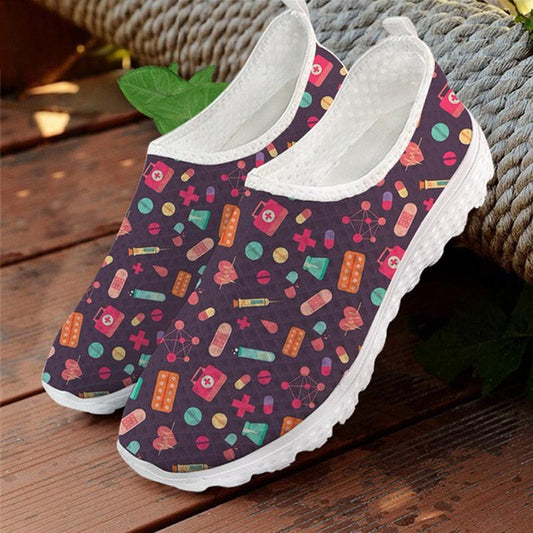 Pharmacist Icons Pattern Women's Summer Flat Sneakers Casual Shoes For Women Mesh Flats Cute Pattern Women's Sneakers Beach Woman Loafers Ladies Shoes