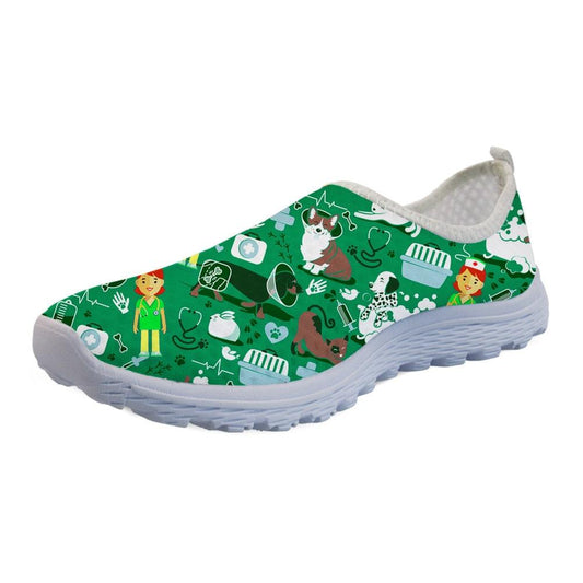 Veterinary Surgeon Green Sneakers Flats Vet Print Ladies Loafers Women Walking Shoes Slip On Flats Mesh Casual Shoes Female Sneakers