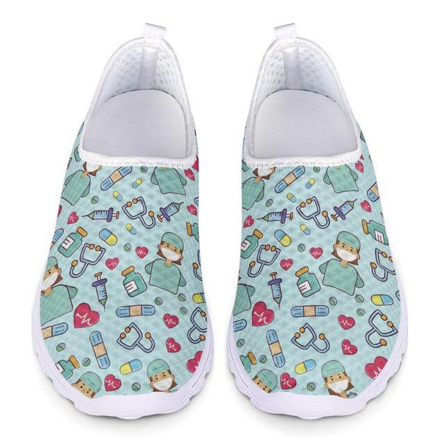 Nursing Icons Pattern Women's Summer Flat Sneakers Casual Shoes For Women Mesh Flats Cute Nursing Pattern Women's Sneakers Nurse Beach Woman Loafers Ladies Shoes