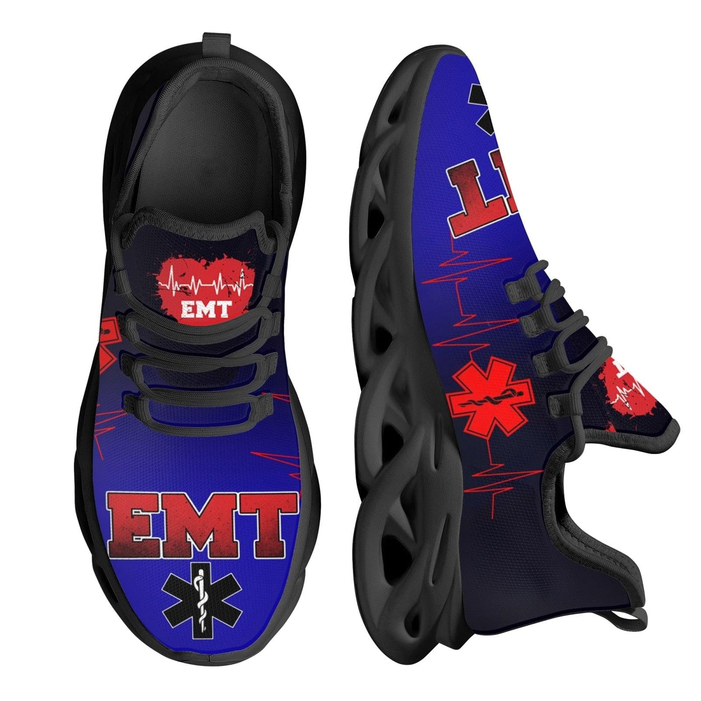 Paramedic EMT EMS Pattern Mesh Blue Sneakers for Women Breathable Footwear 