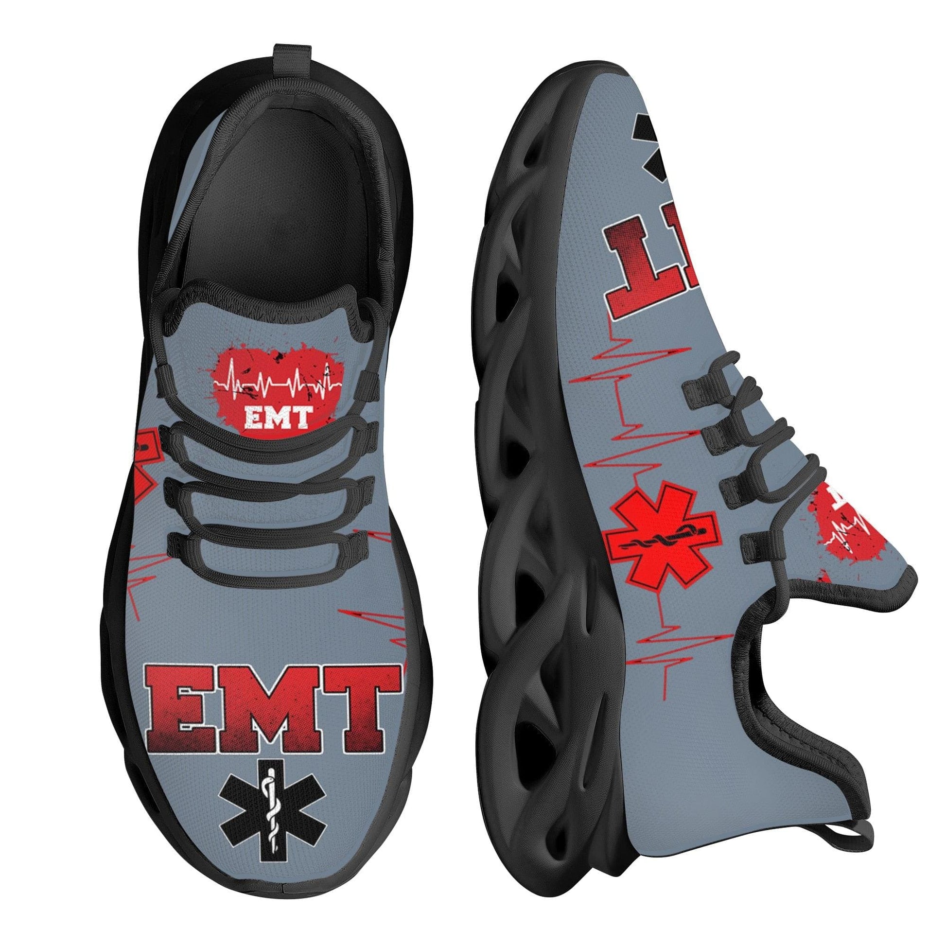 Paramedic EMT EMS Pattern Mesh Grey Sneakers for Women Breathable Footwear 